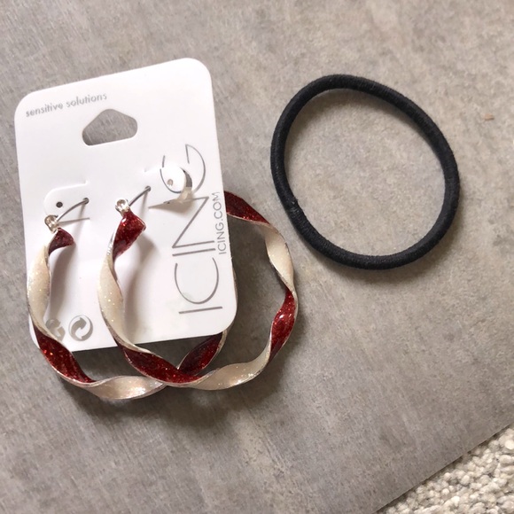 Red and white stripped hoops. Hair tie for scale. Brand new never worn. - Picture 1 of 1